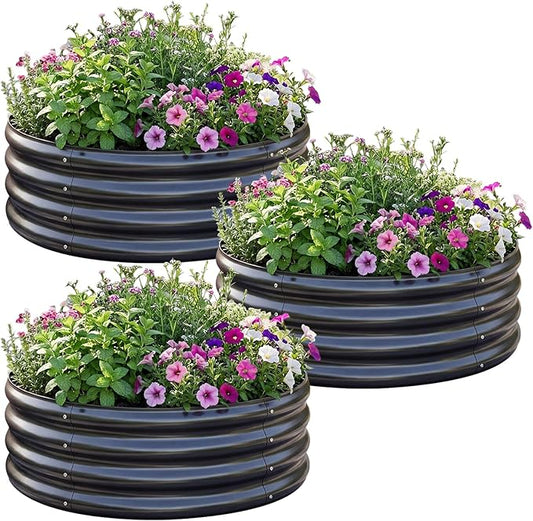 AHEONLAR 3Pack 2x2x1 ft Round Galvanized Raised Garden Bed Kit Round Metal Flower Box Large Planter Raised Beds Outdoor Garden for Planting,Fruit,Herb-Grey AHEONLAR