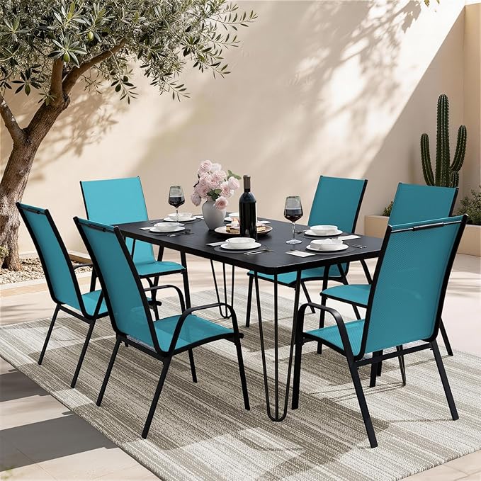 JEAREY Patio Dining Chairs Set of 6, Outdoor Stackable Dining Furniture Set, All Weather Dining Set for Lawn, Garden, Backyard, Poolside, Peacock Blue JEAREYOutdoorsCollection