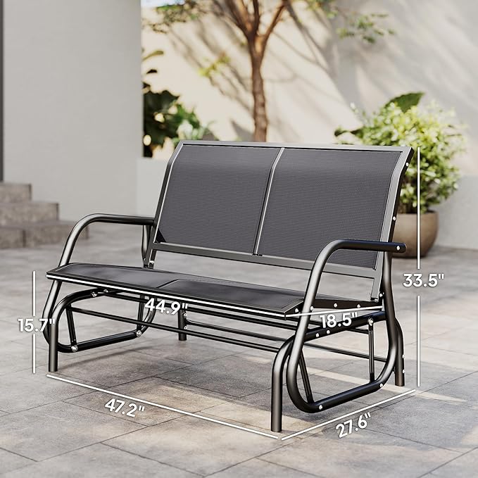 Outsunny 2-Person Outdoor Glider Bench, Patio Double Swing Rocking Chair Loveseat w/Powder Coated Steel Frame for Backyard Garden Porch, Gray Outsunny