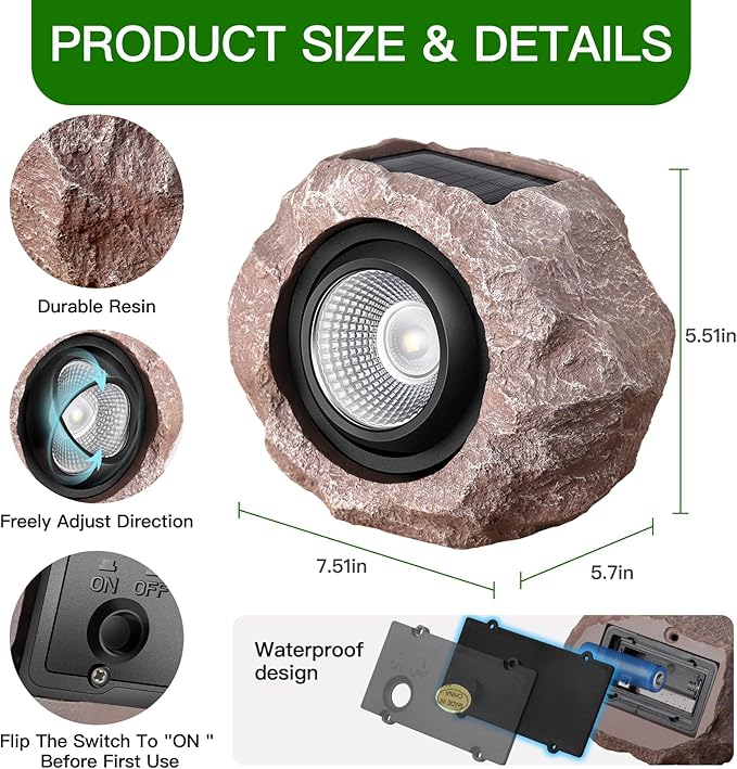 Timeflies Solar Rock Lights Outdoor 4 Pack, Bright Solar Spotlights Outdoor Waterproof, Wireless LED Rock Lights, Auto On/Off Solar Landscape Spotlights for Yard Walkway Patio Pathway Flowerbed Timeflies