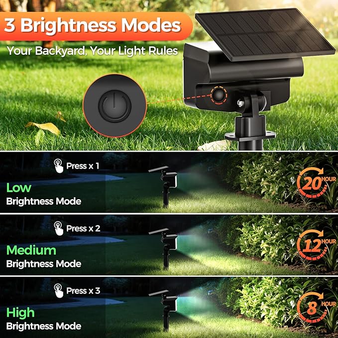 Solar Spot Lights Outdoor, 92 LEDs Landscape Lighting with 3 Lighting Modes and Auto On/Off, IP67 Waterproof Spotlights, Outdoor Solar Lights for Yard Garden, 2 Pack (Cool White) FratinkSolarLights