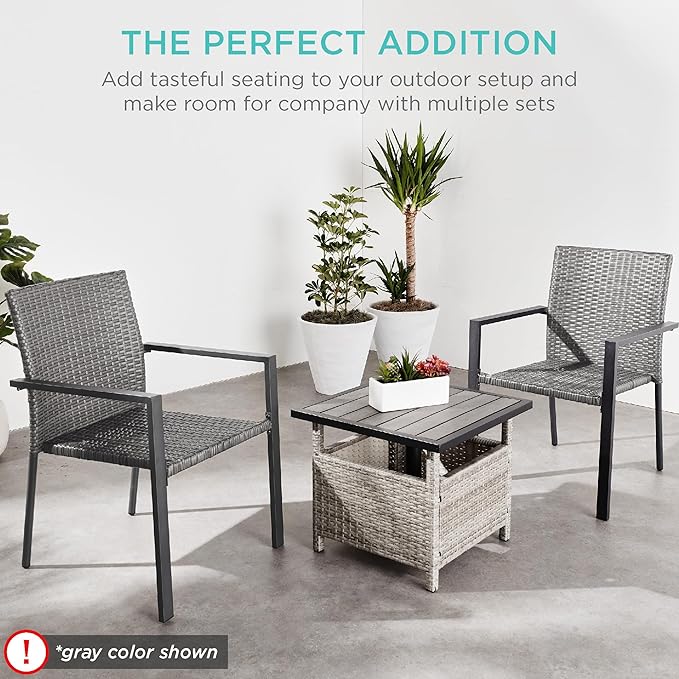 Best Choice Products Set of 2 Stackable Outdoor Wicker Dining Chairs All-Weather Firepit Armchair w/Armrests, Steel Frame for Patio, Deck, Garden, Yard - Black BestChoiceProducts