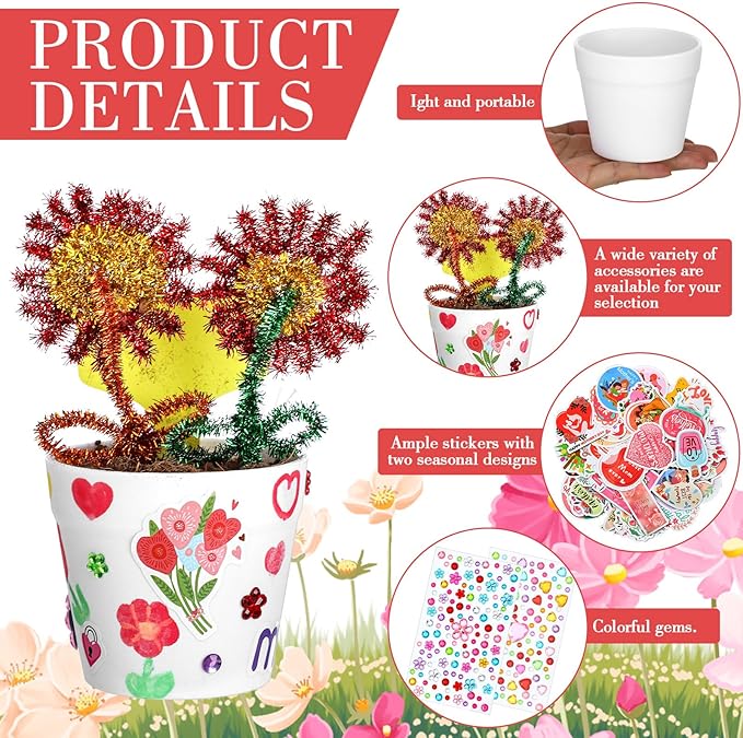 Funnymoom 48 Set Paintable Flower Pot Craft Kit DIY Spring Pots Craft for Mom with Watercolor, Pen Stickers, Plant Labels Garden Growing Kits for Spring Mother's Day Fun Activity Funnymoom