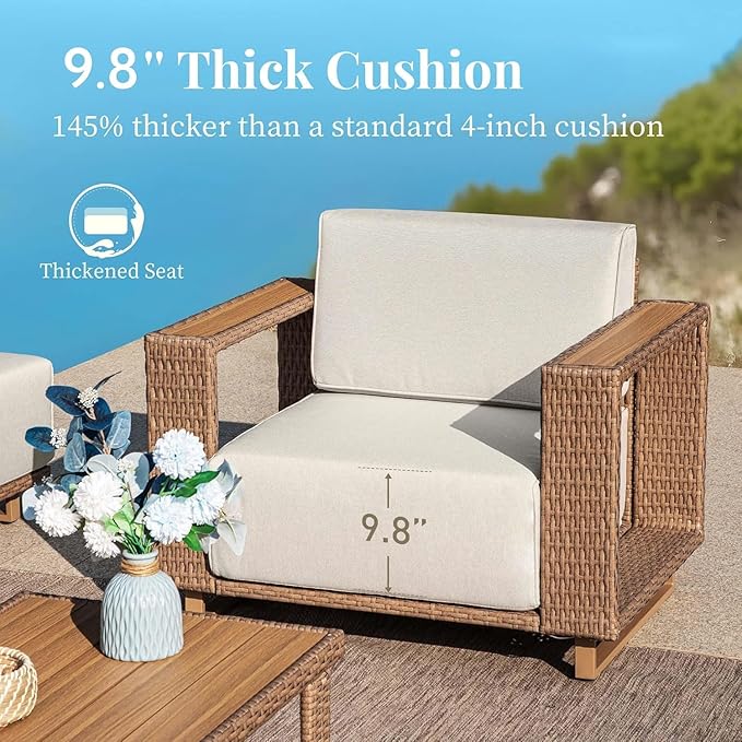 L Shaped Patio Furniture,Outdoor Rattan Wicker Sectional Sofa with 10''Ultra-Thick Cushions,All Weather Patio Conversation Set for Lawn Garden Backyard,Beige SUNSHINEVALLEY