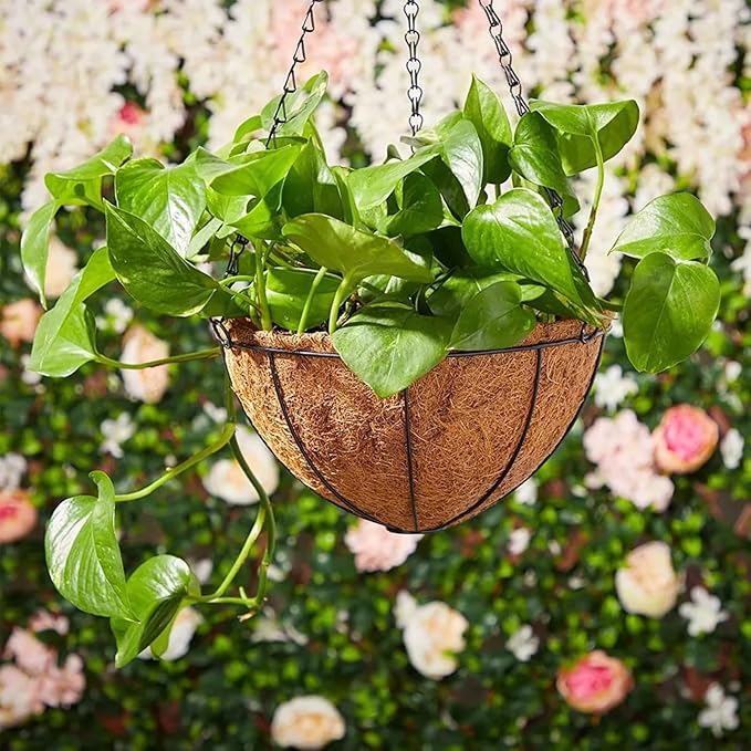 Hanging Baskets Planter for Plants - 4 Pack 14 Inch Metal Baskets with Coco Coir Liner, Hanging Flower Pots for Outside with Chain, Indoor Outdoor Garden Porch Decoration (14'' Pack of 4) LCHUANG