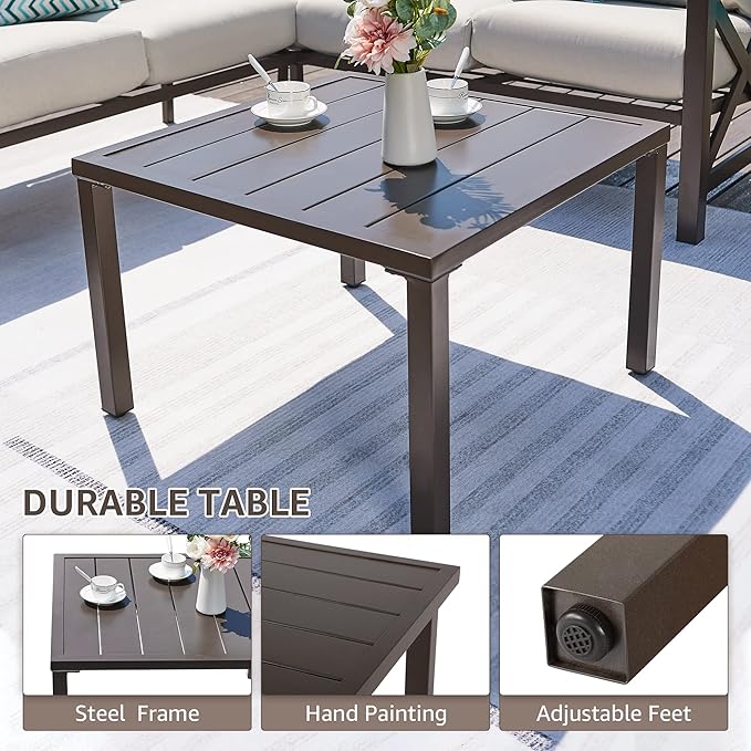 NATURAL EXPRESSIONS 6 Pieces Patio Furniture Sets, Metal Outdoor Sectional Furniture L Shape Patio Conversation Sets,Highback Frame,Metal Table,Large Waterproof Cover, 6.5" Olefin Cushions NaturalExpressions