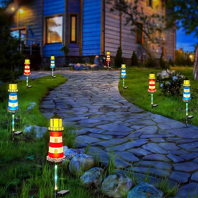 Solar Lights Outdoor 2 Pack, Solar Garden Lamps, Outdoor Decorations, Garden Decorative lamp in The Shape of a Lighthouse, a Unique Gift for Women, a Gift for Grandmother BEIDOULUSOLARLIGHTS