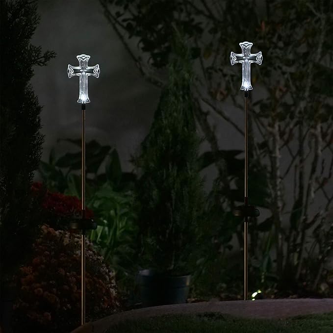 Alpine Corporation 34" Tall Outdoor Solar Powered Cross Pathway Light Stakes (Set of 2) AlpineCorporation