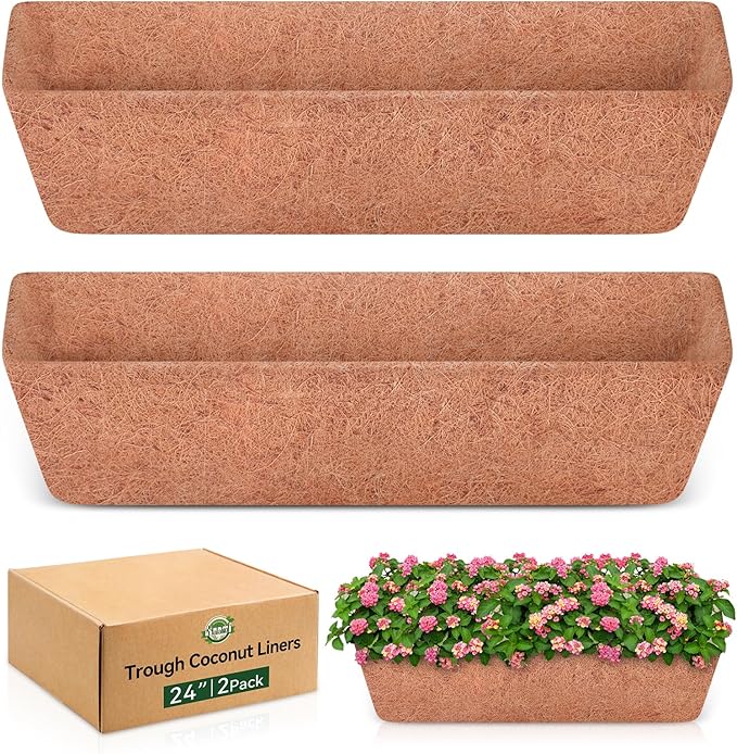 Halatool 2 Pack 24 Inch Window Box Liners, Pre-Formed Coco Fiber Replacement Liner, Natural Coconut Coir Planter Liners for Wall Hanging Basket, Flower Pot, Fence and Railing HALATOOL