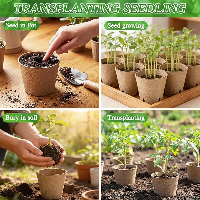 120 Pcs Round Peat Pots 2.4"+3.14"+4" Plant Starter Nursery Pot with Drainage Holes Garden Germination Seedling Pots with 120 Plant Labels for Indoor Outdoor Gardens Rootora