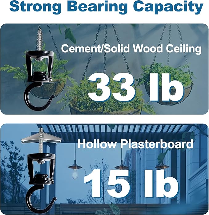 ONIKK Ceiling Hooks for Hanging Plants (6 PCS Black), Heavy Duty Metal Plant Hooks, Screw in Hooks for Hanging Birdfeeders, Lamps, Planters, Indoor Outdoor Wall Baskets Hooks up to 33 lbs ONIKK