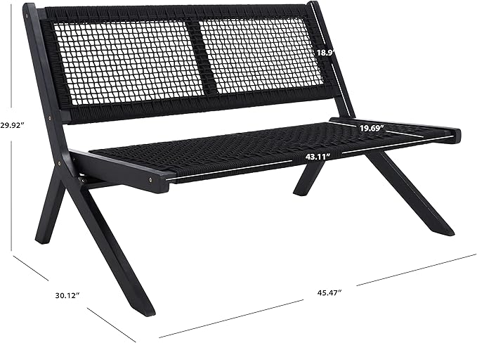 SAFAVIEH Outdoor Collection Kobina Black Acacia Wood/Black Rope Foldable Bench SAFAVIEH