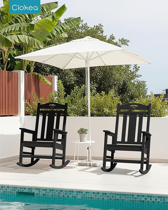 Ciokea Oversized Outdoor Rocking Chairs Set of 4, 380lbs Heavy-Duty Large Patio Rocker, High Back Cozy Porch Chairs, Weather Resistant Patio Rocking Chairs for Outside, Fire Pit, Deck, Black CIOKEA
