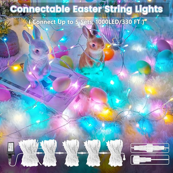 Connectable 200 LED Easter Lights Indoor Outdoor with Timer, 66FT 13 Modes Easter Pastel Lights Multicolor Lights, Waterproof Twinkle Fairy Lights Plug in Clear Wire for Christmas Bedroom Easter Decor SANJICHA