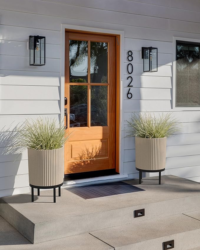 Veradek Demi Series Round Planter w/ Stand for Porch/Patio | Durable Plastic-Concrete & Wooden Stand | Modern Décor for Tall Plants, Flowers VeradekOutdoor