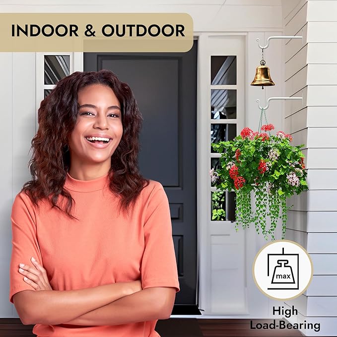 RTZEN Plant Hangers Indoor or Outdoor - Wrought Iron Metal Hanger Indoor Hook - Heavy Duty Wall Bracket Hooks for Hanging Plants Baskets Lanterns Wind Chimes - 2 Pack (White Shepherds Hooks 7.5") RTZEN