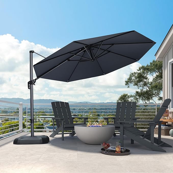 PURPLE LEAF 11 Feet Patio Umbrella Outdoor Cantilever Round Umbrella Aluminum Offset Umbrella with 360-degree Rotation for Garden Deck Pool Patio, Grey PURPLELEAF