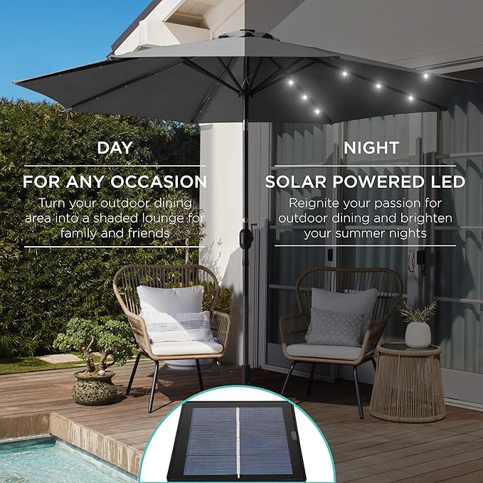 Best Choice Products 10ft Solar Polyester LED Lighted Patio Umbrella w/Tilt Adjustment and UV-Resistant Fabric BestChoiceProducts