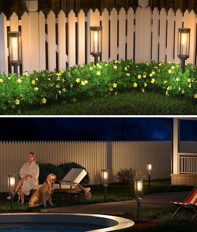4 Pack Solar Pathway Lights Outdoor, Modern Super Brightness LED Solar Path Lights, IP65 Waterproof Garden Solar Powered Landscape Lighting for Outside Yard Garden Driveway Walkway Décor NEWMESSI