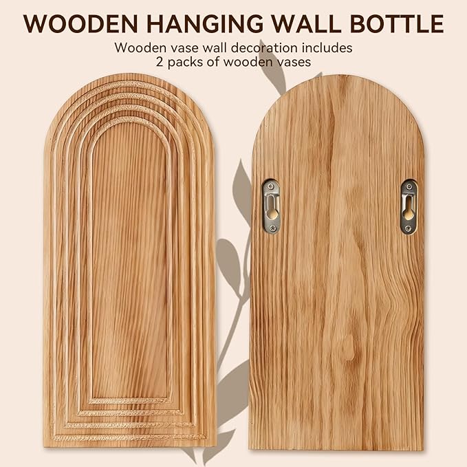 2 Pack Wooden Wall Vase Set, Boho Hanging Planter for Indoor Plants & Flowers, Wood Wall-Mounted Planters for Living Room, Modern Farmhouse Entryway or Bathroom, Rustic Art for Home (Brown) Rootora