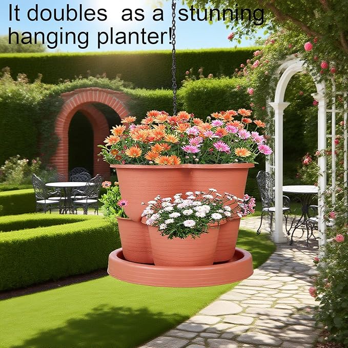 5-Tier Vertical Garden Tower Stackable Planter for Strawberries, Flowers, Vegetables & Herbs 2-Pack Pinky+Family
