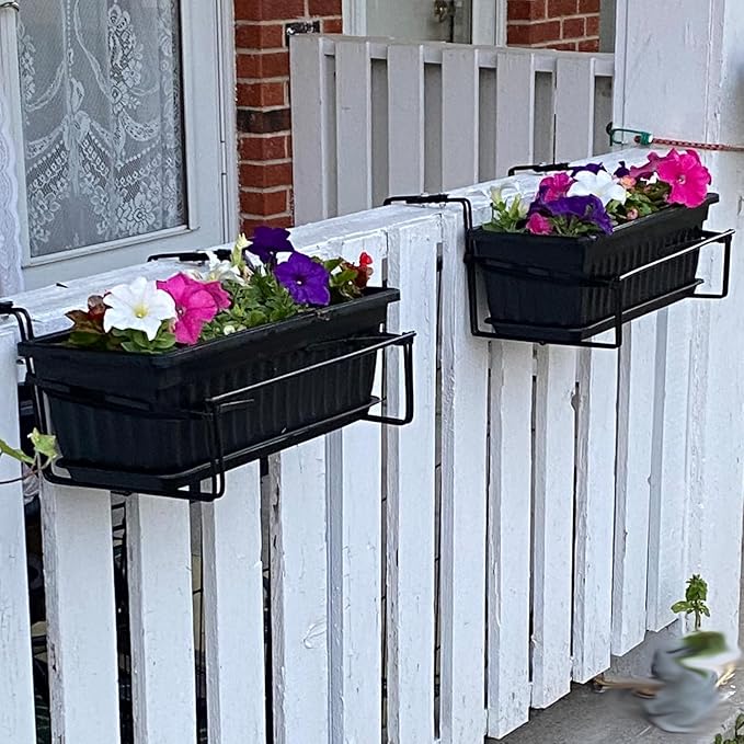 JOIKIT 17 Inches Black Plastic Planter Box, 6 Packs, Good Drainage, Indoor Outdoor Usage, for Garden, Windowsill, Patio, Balcony JOIKIT