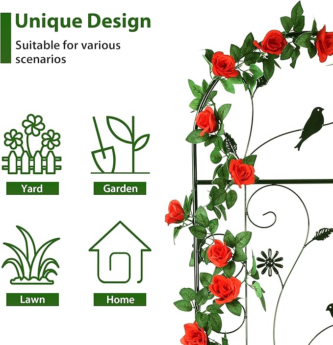 Metal Garden Trellis for Climbing Plants, 4 Pack 86.5" x 19.7" Black Plant Trellis Outdoor, Clematis Rrellis Outdoor, Arched Decoration Suitable for lawns, Gard, Black FHWTY