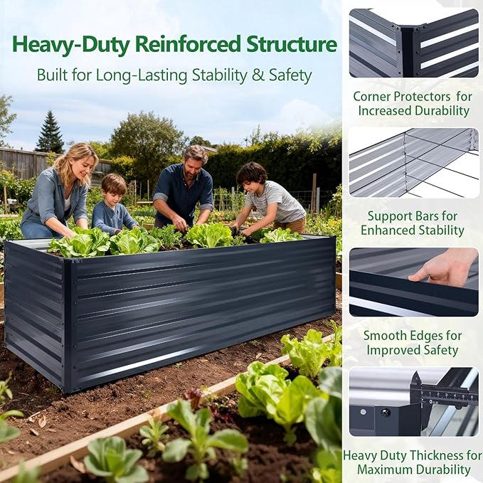 Galvalume Raised Garden Bed 8x4x1.95FT–3X Rust Resistant Aluminum-Zinc Steel,466 Gallon Extra Deep Metal Planter Box, Heavy Duty Outdoor Vegetable Garden Bed for Tomatoes, Potatoes & Root Crops FOYUEE