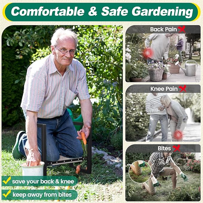 Garden Kneeler and Seat Heavy Duty - 12.7" Wide Garden Kneeling Bench Stool with Handles, Folding Knee Seat Chair Gardening Gifts for Seniors Women Men Gardeners Pain-Free Weeding Planting DIOVPLX