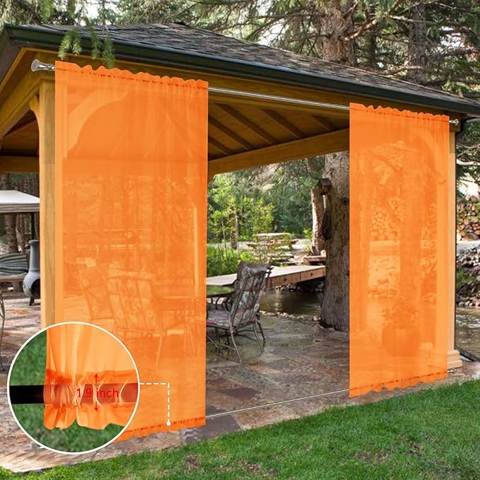 SpaceDresser Waterproof Outdoor Sheer Curtains for Patio - 2 Panels Rod Pocket Indoor Voile Sheer Curtain for Living Room,52W x 108L inch, Orange SpaceDresser