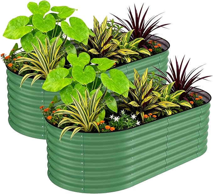 Garvee 2 Pack Galvanized Raised Garden Beds - 6x3x2ft Planter Box for Vegetables, Flowers, Rust-Resistant Garden Box, Easy Assembly Raised Beds, Durable Planters for Outdoor Plants, Green Garvee