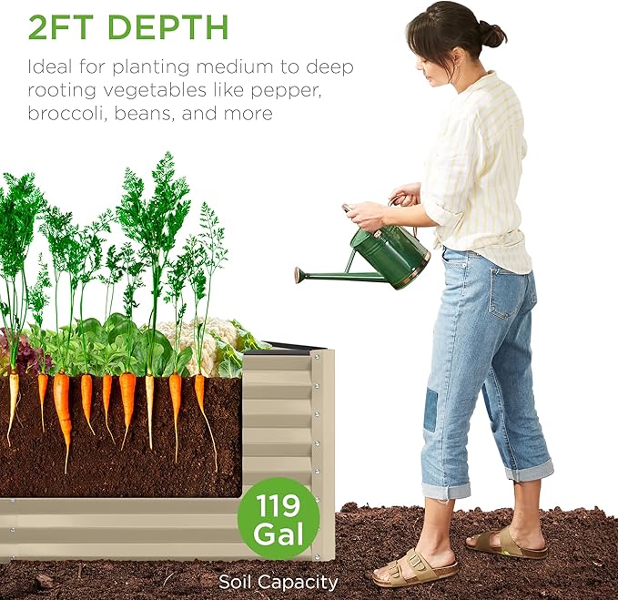 Best Choice Products 4x2x2ft Outdoor Metal Raised Garden Bed, Deep Root Box Planter for Vegetables, Flowers, Herbs, 119 Gallon Capacity, 100% Non Toxic Materials - Beige BestChoiceProducts