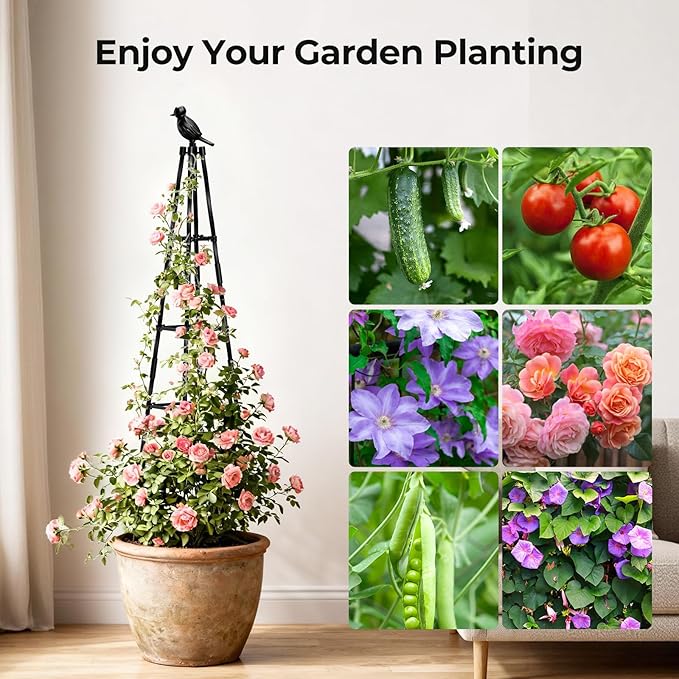 Garden Trellis for Climbing Plants Outdoors,65" Tall Cucumber Trellis Garden Obelisk Trellis Rustproof Plants Support with Adjustable Heights for Indoor Potted Plants, Vines, Vegetables MQHUAYU