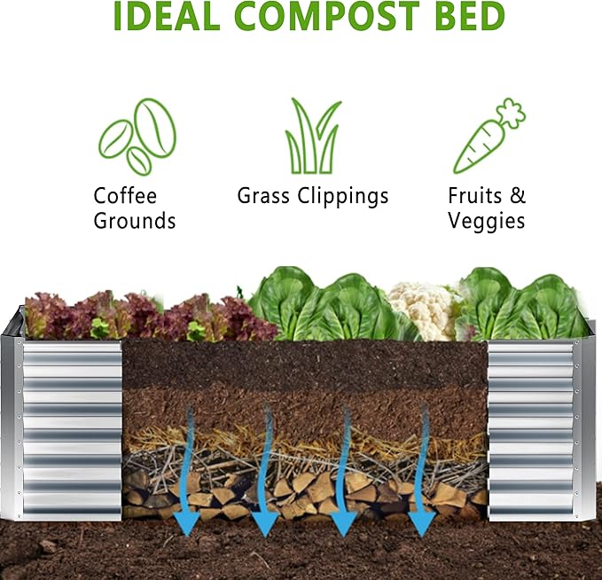 8x4x2FT Galvanized Raised Garden Bed,Planter Raised Beds-Metal Garden Box,Large Plant for Outdoor Planting, Vegetables Bed，Flower,herb-Silver Home