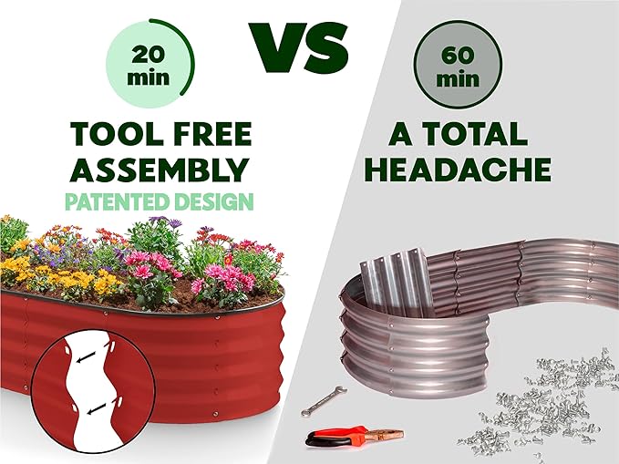 Plant & Plot Galvanized Raised Garden Beds Outdoor // 4×2×1 ft Planter Raised Beds for Gardening, Vegetables, Flowers // Large Metal Garden Box (Red) // Patented Tool-Free Design PlantPlot