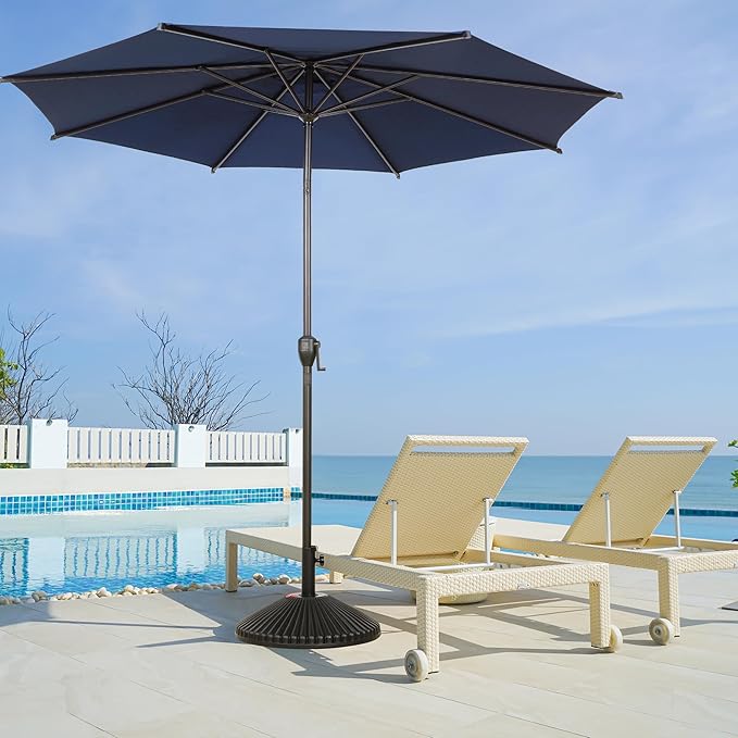 Abba Patio 9FT Lyon Outdoor Patio Umbrella Outdoor Table Umbrella with Push Button Tilt and Crank Market Umbrella 8 Sturdy Ribs UV Protection Waterproof for Garden Deck Backyard Pool, Navy Blue AbbaPatio