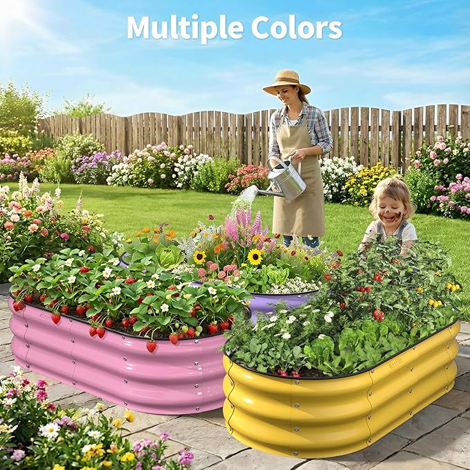 Kesfitt Raised Garden Bed, 4x2x1 FT Galvanized Steel Metal Raised Garden Bed, Oval Open-Bottom Design, 12-Inch Deep for Outdoor Vegetable & Herb Gardening, Fruit Green Kesfitt