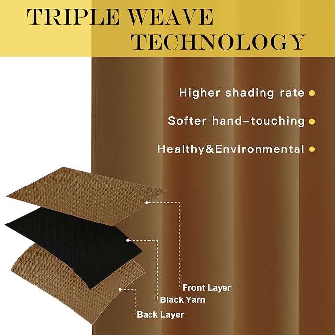 NICETOWN Bedroom Curtain 63 inch Length - Grommet Top Blackout Room Darkening Sound Reduction Privacy Thermal Drape for Flat/Laundry, Gold Brown, W52 x L63, 1 Panel NICETOWN