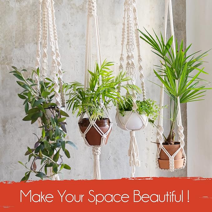 feedee Macrame Plant Hangers for Plants - 6 Pack Macromay Plant Hangers for Indoor Plant Hanger, Boho & Home Decor Feedee