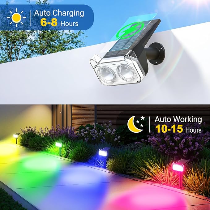 LETMY Solar Spot Lights Outdoor Waterproof with Bigger LED, 6 Pack 135°Adjustable Solar Lights Outdoor, 2-in-1 Wall Lights & 2 Modes Landscape Spotlights for Tree Yard Pathway Garden Decor(RGB Light) Letmy
