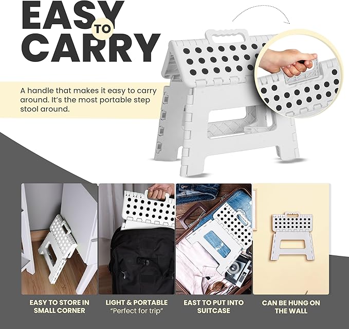 Utopia Home Folding Step Stool with Handle – 9 Inch Anti Slip Collapsible Stool – Holds Up to 300 lbs – Sturdy Plastic Step Stool Foldable for Kitchen, Bathroom and Home Use (1-Pack, White) UTOPIAHOME