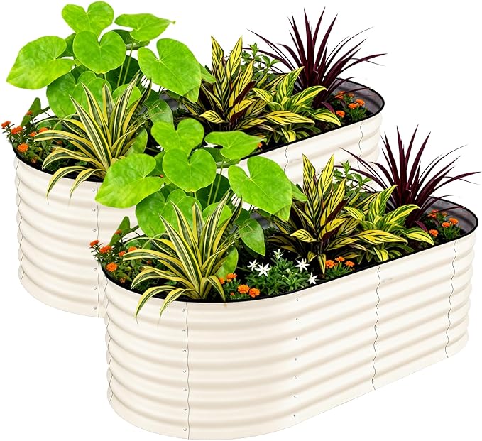 Garvee 2 Pack Galvanized Raised Garden Beds - 6x3x2ft Planter Box for Vegetables, Flowers, Rust-Resistant Garden Box, Easy Assembly Raised Beds, Durable Planters for Outdoor Plants, Beige Garvee