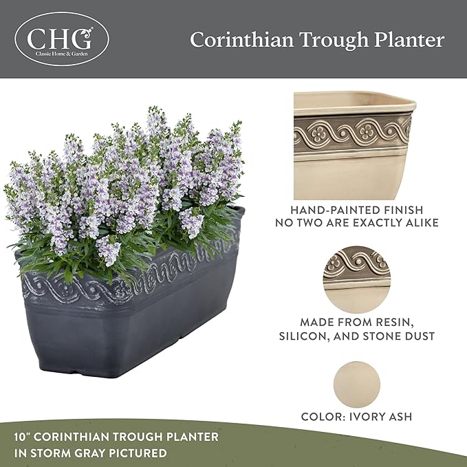 Classic Home and Garden Corinthian Trough, 10", Ivory Ash (Pack of 3) ClassicHomeandGarden