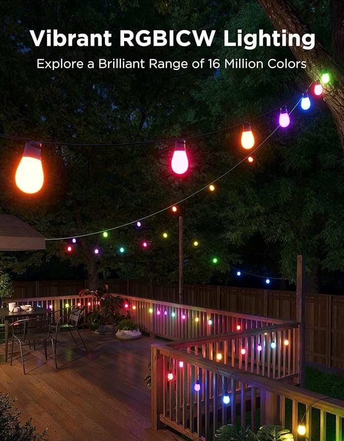 Govee S14 Bulb Outdoor String Lights 2, 48ft Smart RGBIC Warm White Patio Lights with 15 LED Bulbs, 111 Scene Modes for Outdoor Decor, Upgraded IP66 Compatible with Alexa, Google, Matter, APP Control Govee