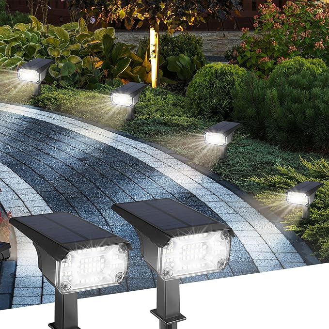 Kingsyard Solar Lights Outdoor Waterproof IP68, 47 LEDs 3 Lighting Modes USB & Solar Powered Garden Yard Pathway Spot Lights for Outside Landscape, Auto On/Off, 2 Pack(Cool White) Kingsyard