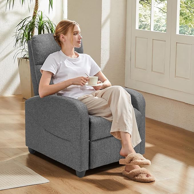 Sweetcrispy Massage Recliner Chair for Adults, Adjustable Home Theater Seating with Lumbar Support for Living Room, Modern Fabric Reclining, Cool Gray Sweetcrispy