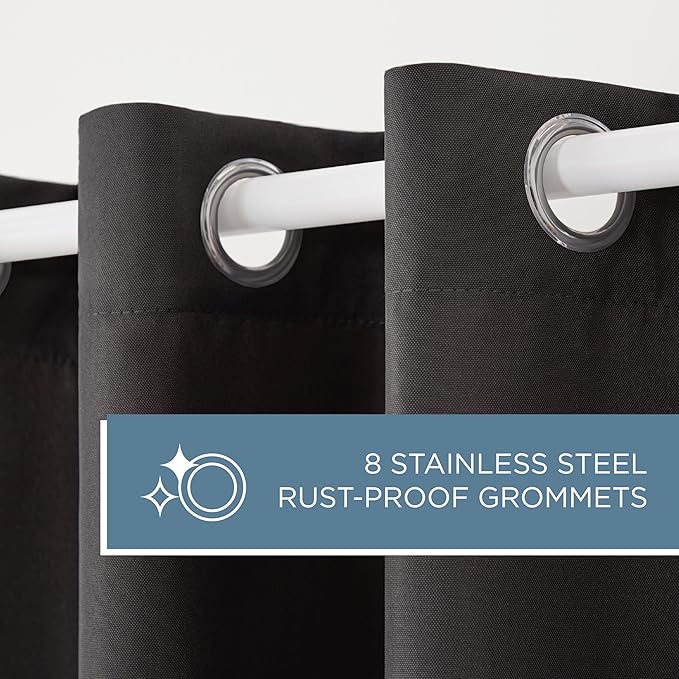 Town & Country Basics Cabana Solid Heavyweight Indoor Outdoor Curtains, Light Filtering Opacity with Grommet Top, Water Repellent, 2-Pack Set, 54"x84", Black TOWN+%26+COUNTRY+BASICS
