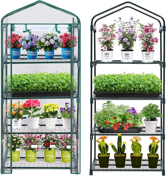 Mini Greenhouse for Indoor Outdoor, Plant Green House 4-Tier Rack Stand Portable Greenhouses with Durable PVC Cover for Seedling, 2.5x1.6x5.2 FT,Ideal Gardening Gifts for Women Men(PLGH704P) Purlyugreenhouse