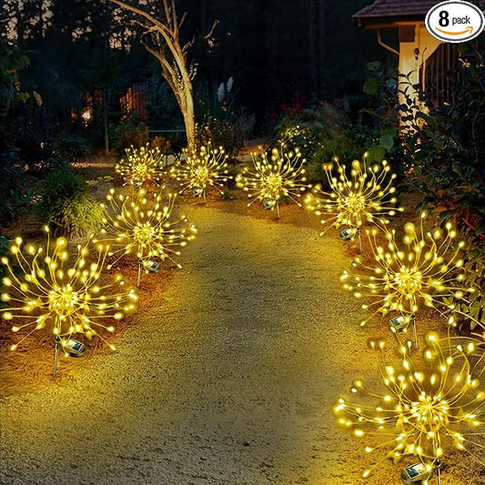 Anordsem Solar Lights Outdoor Waterproof: Garden Light Solar Powered for Yard Outside - Sparkler Fireworks Twinkle Lighting Path Decor 8 Pack - LED Starburst Gardening Gifts for Women Mom Wife Anordsem