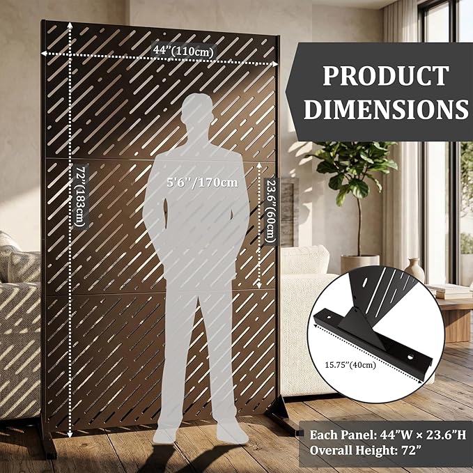 Metal Privacy Screen Outdoor 72x44in (6FT) – Rustproof Steel Decorative Fence Panel, Weatherproof Garden Divider for Patio, Backyard & Balcony, Metal Panels for AC Unit or Trash Bin Enclosure Rootora